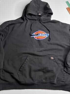 Dickies Hoodie Mens 2XL Black Fleece Big Logo Kangaroo Pocket Workwear